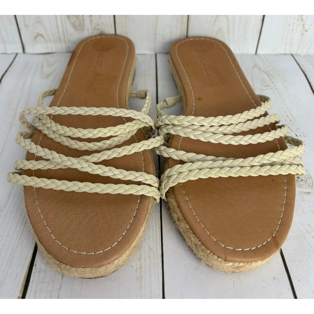 Madewell The Kathryn Braided Espadrille Slide Flat Sandals Cream Tan Sz 8M